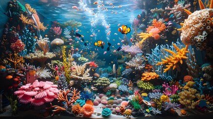 Fototapeta na wymiar A colorful coral reef teeming with fish creates a vibrant underwater world