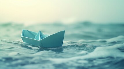 Paper boat on water. - obrazy, fototapety, plakaty