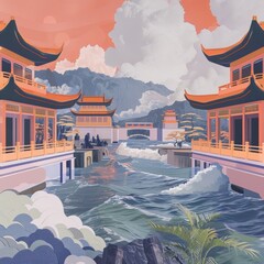 Design a virtual reality experience that takes users on a journey through the digital landscapes of China and  East Asia.
