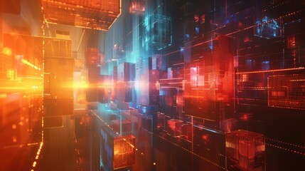 Abstract depiction of firewalls and barriers safeguarding digital assets