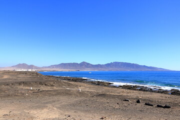 peninsula Jandia at Fuerteventura and the sea near Puerto de la Cruz village at Canary Islands