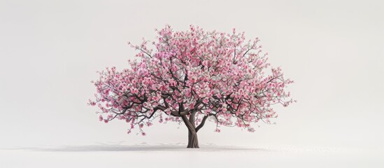 Obraz premium Cherry tree blooms in spring against a white backdrop.