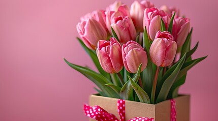 Vibrant tulips arranged in a gift box