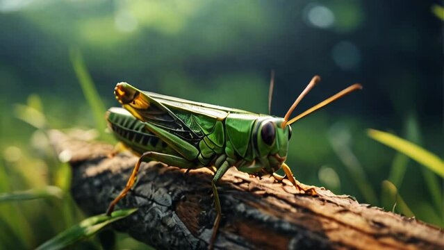 close up of grasshopper on branch