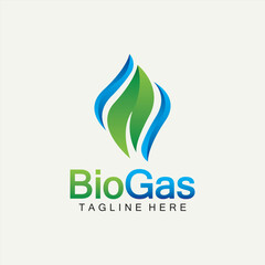 Biogas logo. Oil and gas logo. Biogas logo energy with Fire and leaf elements