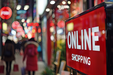 Online shopping, with writing 