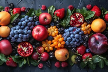 a bunch of fruit that are on a table