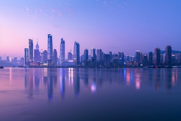Obraz premium a city skyline with a body of water in the foreground