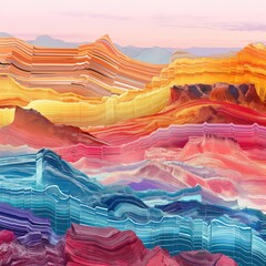 Abstract Data Landscapes - Propose a series of digital paintings that reimagine various American landscapes as data visualizations. Mountains rivers - obrazy, fototapety, plakaty