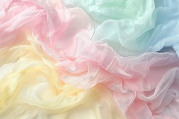 Soft and Vibrant Pastel Pink, Yellow, Blue, and Green Silk Fabric Background with Beautiful Textures and Colors for Design Concepts
