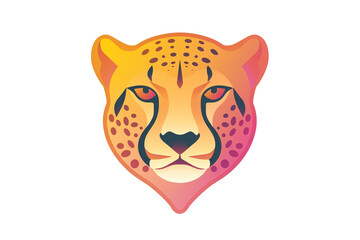 A captivating cheetah face icon with a gradient of warm sunset colors, showcasing its elegance through clean, modern lines. Isolated on white background.