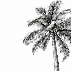 coconut tree on white background, black and white illustration