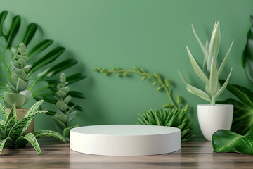 3D rendering of a white podium on an aloe vera. simple background banner design.
