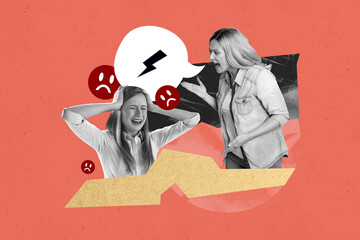 Composite collage picture image of screaming female argument hater bullying violence problem...