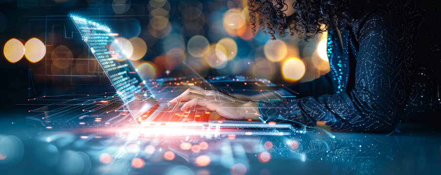 Diverse Programmer Working on AI Algorithm Development, IoT Software Coding with Virtual Analytics Interface - Data Scientists, Machine Learning