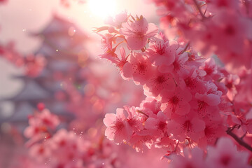 Pink cherry blossoms in full bloom