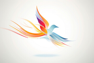 A captivating HD picture of an abstract bird logo in flight, featuring bold vector lines that convey a sense of motion and precision, set against a clean white backdrop.