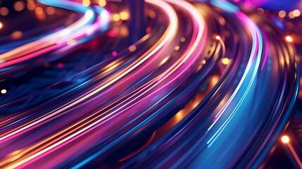 abstract background of the light trails on the road. 3d rendering