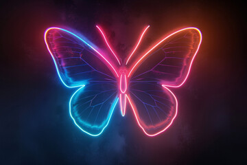 An isolated neon light butterfly on a dark background