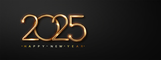 Fototapeta na wymiar Happy new year 2025 with shiny gold thin number. Premium design for New Year and Christmas greetings for banners, posters or social media and calendars.