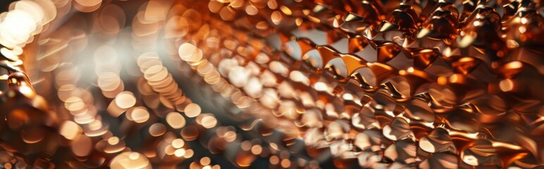 Spools of copper wire, its shiny surface sparkling against a softly blurred background - obrazy, fototapety, plakaty