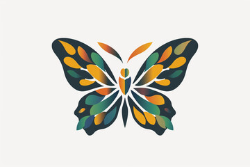 A captivating logo featuring a butterfly, its wings displaying a mesmerizing palette of colors on a solid white background.