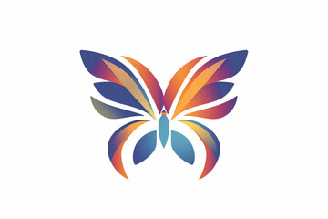 Fototapeta na wymiar A captivating logo featuring a butterfly, its wings resplendent in a mesmerizing array of colors on a solid white background.