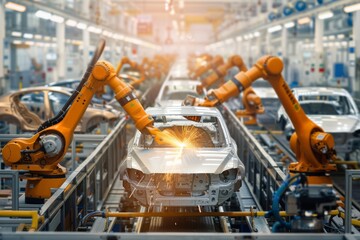 Robots Working on Cars in an Assembly Line