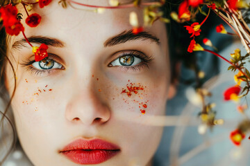 close-up art portrait of a woman, head of a beautiful woman in full-face