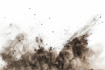 brown Dry soil explosion isolated on a white background. Abstract dust explosion, cutout, cut out, cut-out