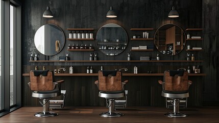 Mock-up of a modern barber shop with stylish decor - obrazy, fototapety, plakaty