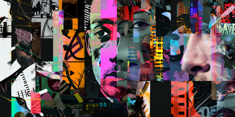 Contemporary Mosaic Portrait of a Man in Urban Collage Style