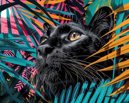 Capture the intricate details of a mysterious black panthers eyes in a moonlit forest, using photorealistic digital rendering techniques and a viewpoint from beneath its whiskers