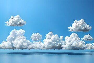 Clouds floating just above the water on a blue background - obrazy, fototapety, plakaty