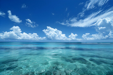 Beautiful cloudscape over the wide, mirror-clear sea on a clear day