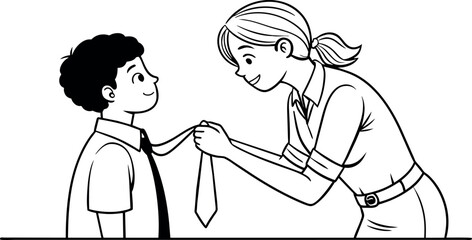 Heartwarming Line Art Depicting the Unbreakable Connection Between a Mother and Her Son on Mother's Day