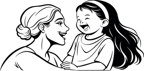 Heartwarming Line Art Depicting the Unbreakable Connection Between a Mother and Her Son on Mother's Day