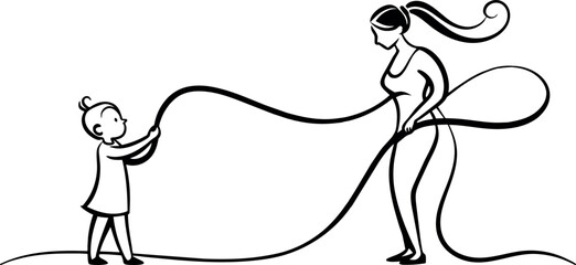 Heartwarming Line Art Depicting the Unbreakable Connection Between a Mother and Her Son on Mother's Day