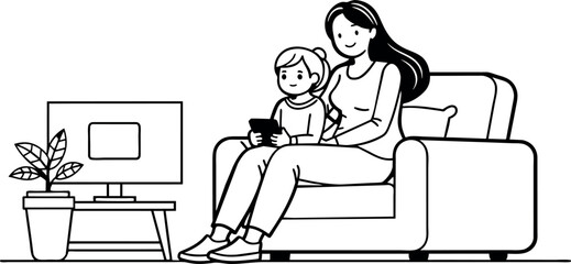 Heartwarming Line Art Depicting the Unbreakable Connection Between a Mother and Her Son on Mother's Day