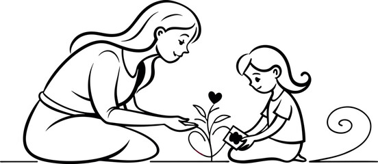 Heartwarming Line Art Depicting the Unbreakable Connection Between a Mother and Her Son on Mother's Day