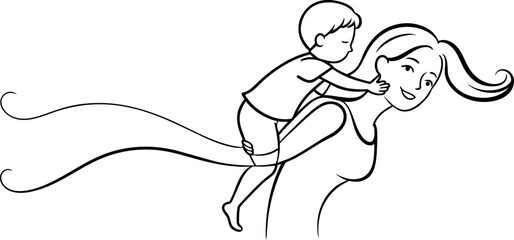 Heartwarming Line Art Depicting the Unbreakable Connection Between a Mother and Her Son on Mother's Day