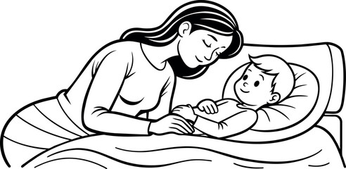 Heartwarming Line Art Depicting the Unbreakable Connection Between a Mother and Her Son on Mother's Day