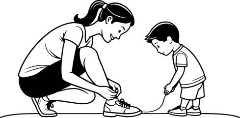 Heartwarming Line Art Depicting the Unbreakable Connection Between a Mother and Her Son on Mother's Day