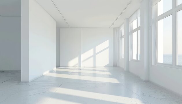 A large, empty room with white walls and white floors by AI generated image