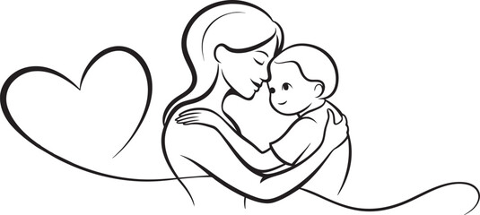 A mother and child embracing in a heartfelt hug, depicted in continuous line art.