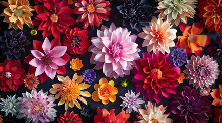 Floral, arrangement and dahlia in garden for art, decor and texture for interior, design and color. Blossom, plants and nature for creative, background and wallpaper for house, flowers and zen