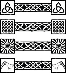 Black Narrow Celtic Border Header Set - Triquetra, Knot, Spiral, Axe