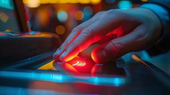 businessperson s fingertip activating a contactless payment at a futuristic POS terminal