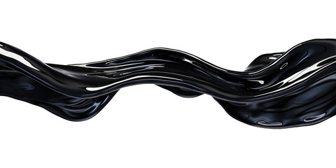 black color liquid flowing wave isolated on white or transparent background