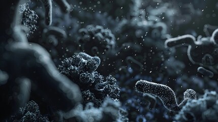 Microscopic black bacteria. Close up black bacteria background - obrazy, fototapety, plakaty